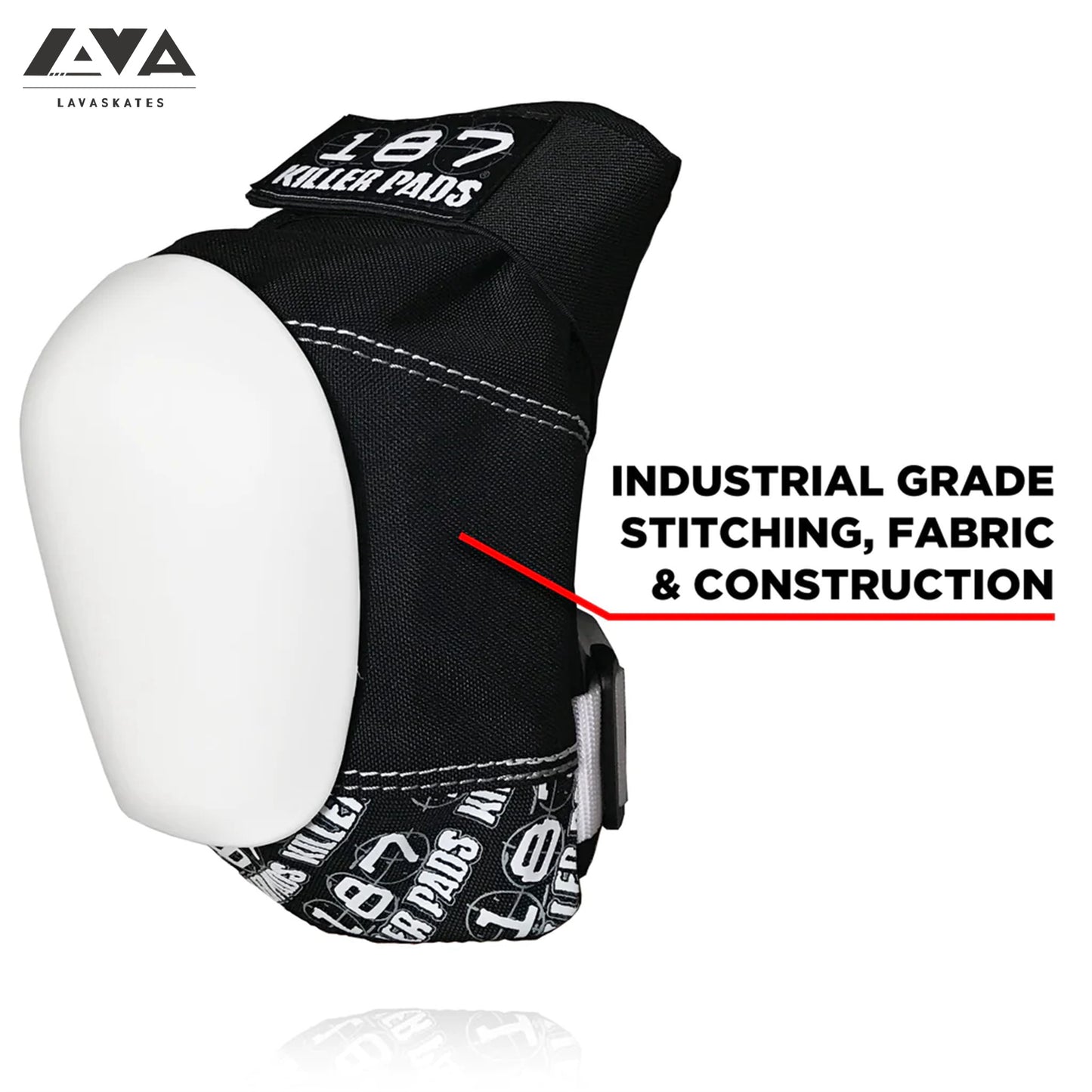 187 PRO KNEE PAD - BLACK/WHITE WITH WHITE CAPS