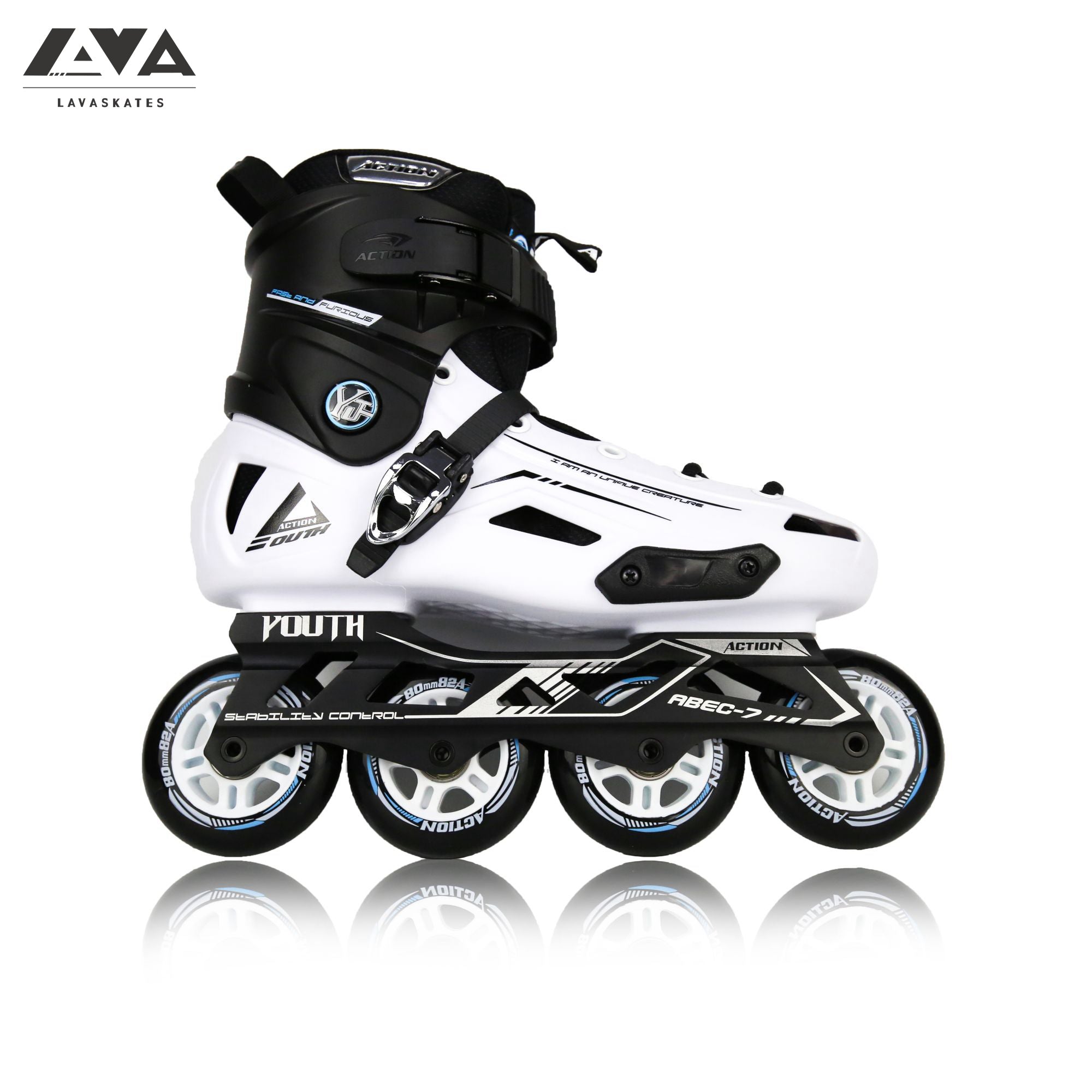 ACTION SKATES - YOUTH - WHITE/BLACK – LAVASKATES